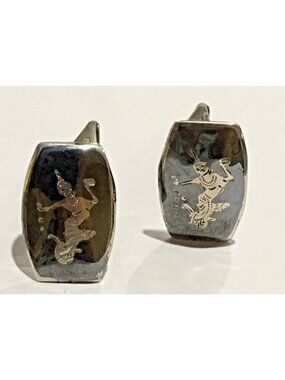 Siam Sterling Silver Cufflinks Black Niello  Mekkala Dancer Gift Anniversary